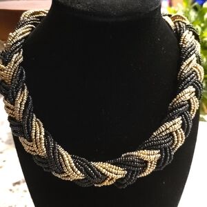 Chic Twisted Black and Gold Beaded Necklace